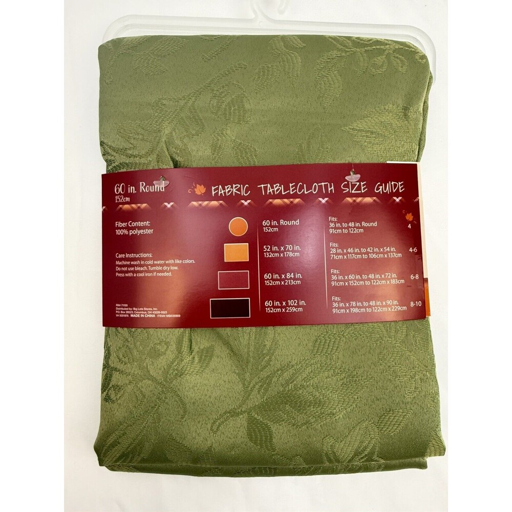 Christmas Fall Thanksgiving Leaves 60” Round Tablecloth Color Green - Picture 3 of 3